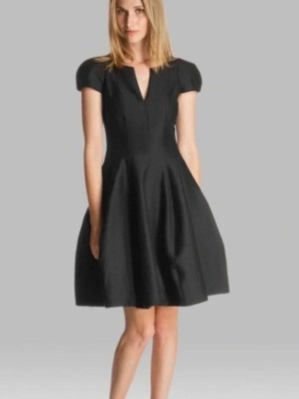 Halston black notch, neck, tulip Fit & Flare mini dress